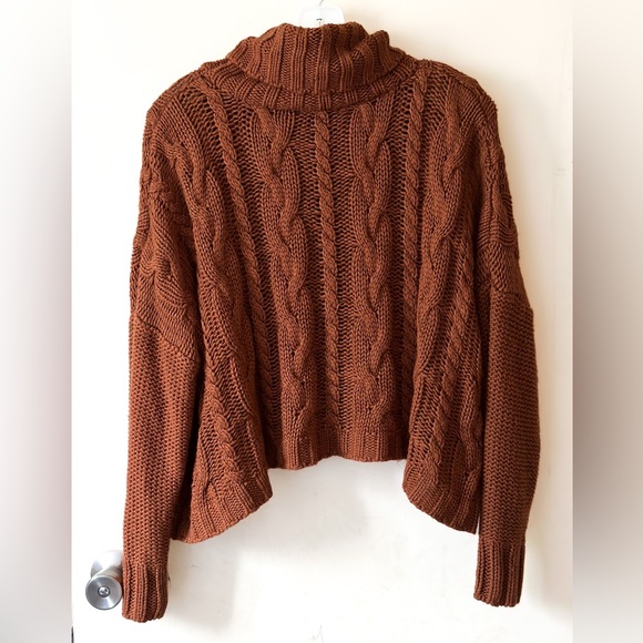 Love Tree Cowl Neck Sweater | Turtleneck Sweater| Cable Knit | Copper | M - Picture 2 of 5